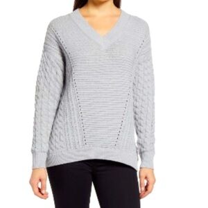 CASLON Cable Knit Texture Knit V-neck Sweater